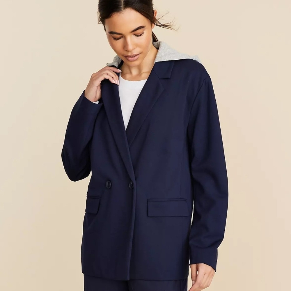 Lou & Grey Navy Blazer with Gray Hood